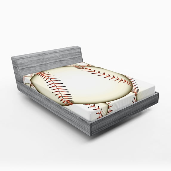 Ambesonne Sports Fitted Sheet, Baseball Ball Pattern, Full Size, Cream Red