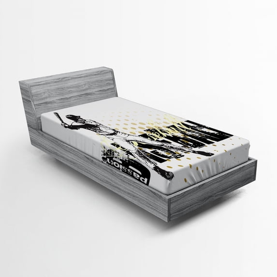 Ambesonne Sports Fitted Sheet, Baseball Grunge Batting, Twin Size, Black Yellow White
