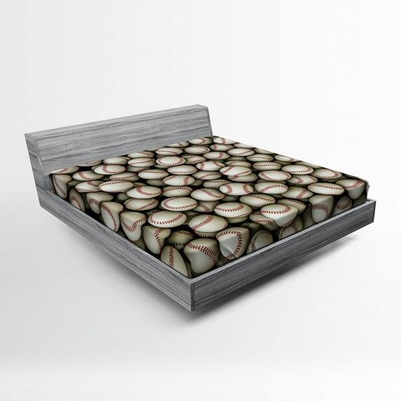 Ambesonne Sports Fitted Sheet, Baseball Sport Emblem Art, Full Size, Beige Red