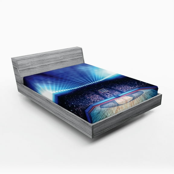 Ambesonne Sports Fitted Sheet, Basketball Arena Game, Full Size, Navy Black