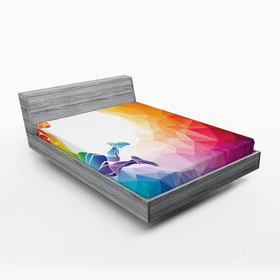 Ambesonne Sports Fitted Sheet, Basketball Player Jumps, Full Size, Multicolor