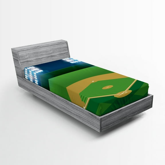 Ambesonne Sports Fitted Sheet, Cartoonish Field Stadium, Twin XL Size, Multicolor