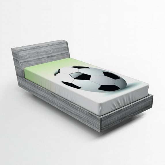 Ambesonne Sports Fitted Sheet, Football Soccer Ball, Twin XL Size, Black and White