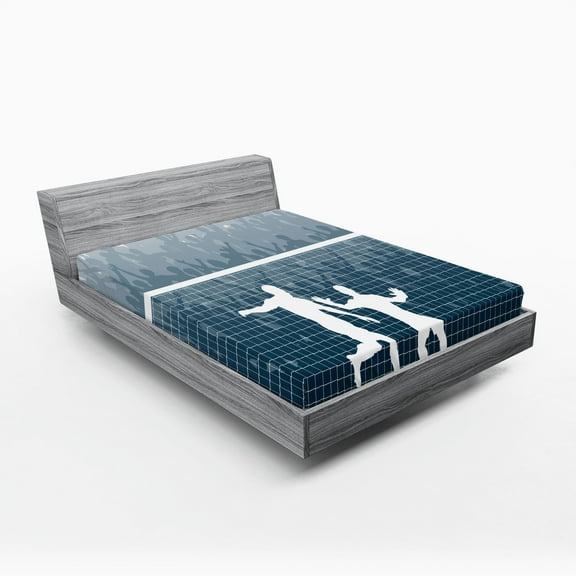 Ambesonne Sports Fitted Sheet, Penalty Kick Football, Full Size, Blue White