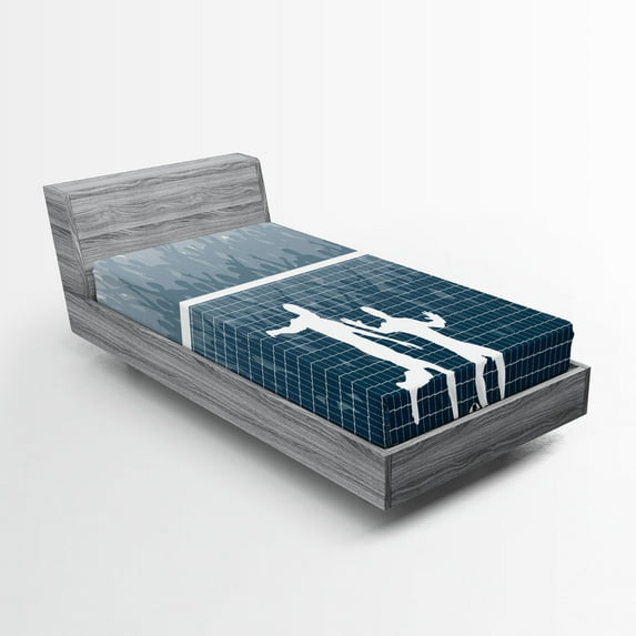 Ambesonne Sports Fitted Sheet, Penalty Kick Football, Twin XL Size, Blue White