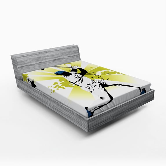 Ambesonne Sports Fitted Sheet, Pitcher Hits the Ball, Queen Size, White Green