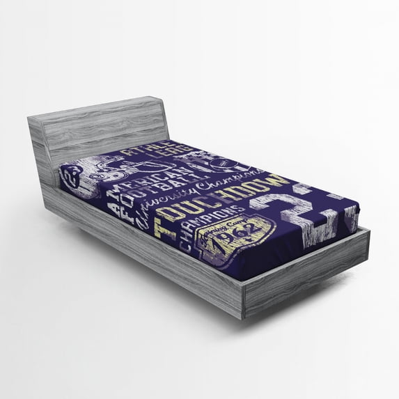 Ambesonne Sports Fitted Sheet, Retro American Football, Twin Size, Purple
