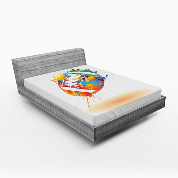 Ambesonne Sports Fitted Sheet, Rugby Ball Splash Effect, Queen Size, Multicolor