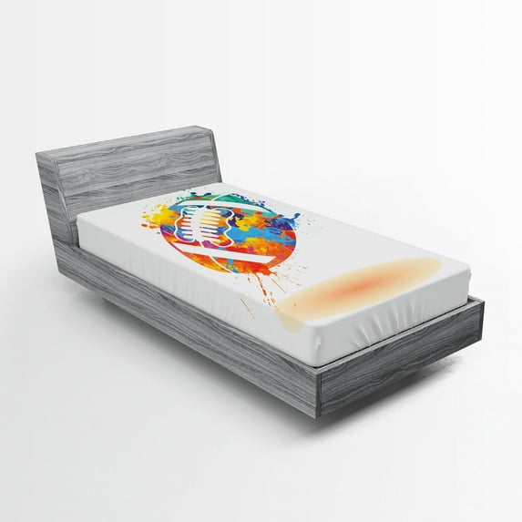 Ambesonne Sports Fitted Sheet, Rugby Ball Splash Effect, Twin XL Size, Multicolor