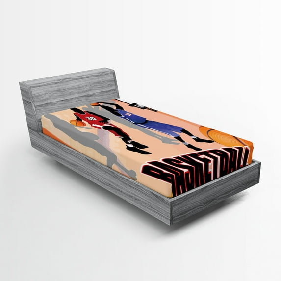 Ambesonne Sports Fitted Sheet, Vintage Basketball Art, Twin Size, Orange Black