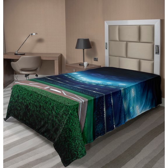 Ambesonne Sports Flat Sheet, Baseball Stadium Night, Twin Size, Green Blue