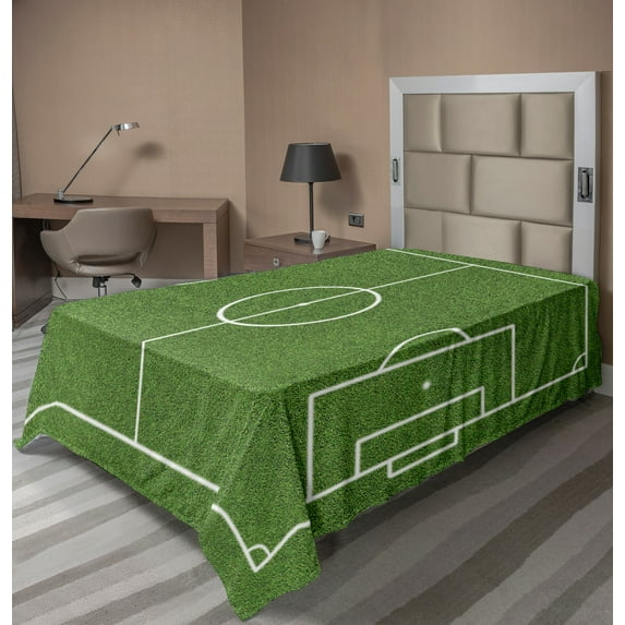 Ambesonne Sports Flat Sheet, Soccer Stadium Field Print, Twin Size, Fern Green White