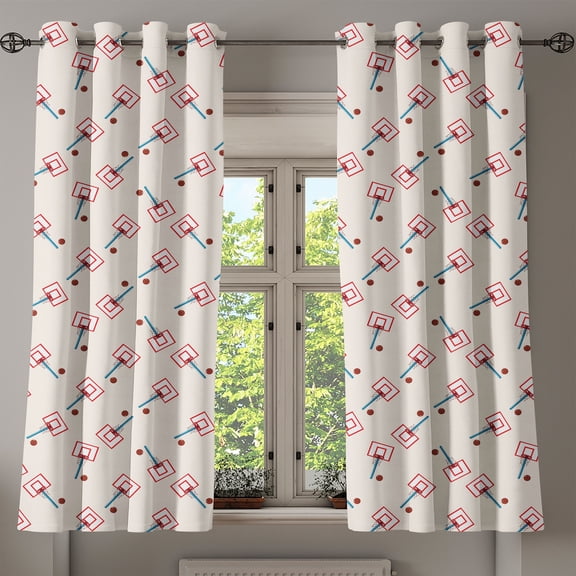 Ambesonne Sports Grommet Curtain, Basketball Court, 50" x 63", Blue Vermilion and Brown