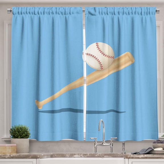 Ambesonne Sports Kitchen Curtains, Baseball Bat Illustration, 55"x45", Pale Sky Blue and White