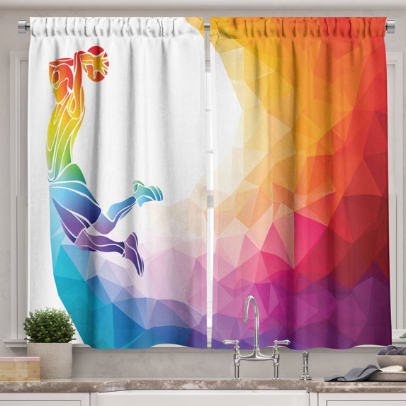 Ambesonne Sports Kitchen Curtains, Basketball Player Jumps, 55"x39", Multicolor