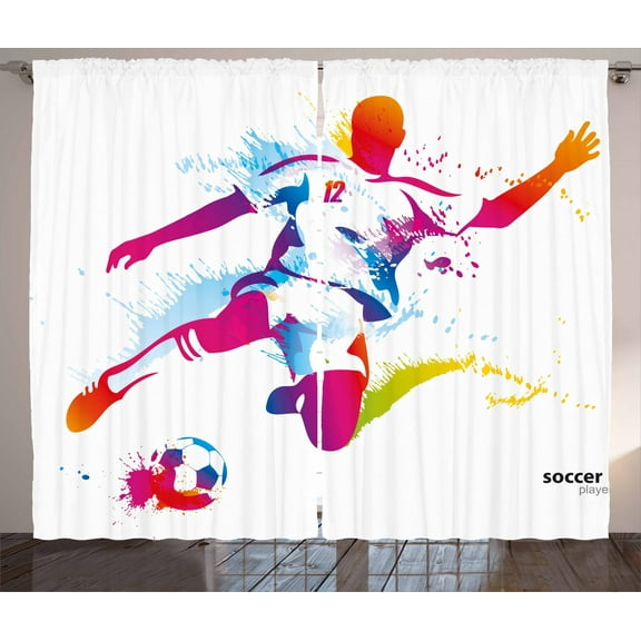 Ambesonne Sports Lover Curtains 2 Panel Set, Soccer Kicks the Ball, 108" x 84", Multicolor