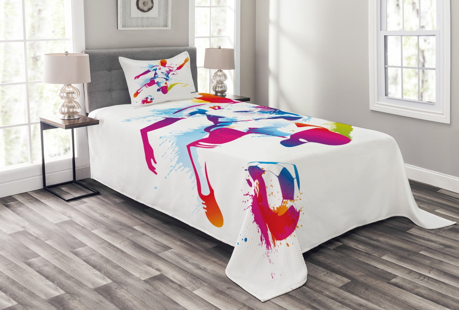 Colorful Soccer Print Twin Bedspread Set