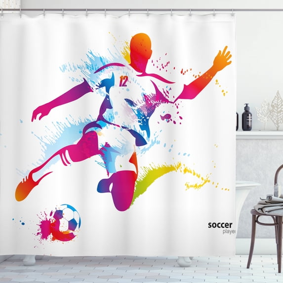 Ambesonne Sports Lover Shower Curtain, Soccer Kicks the Ball, 69"Wx84"L, Multicolor