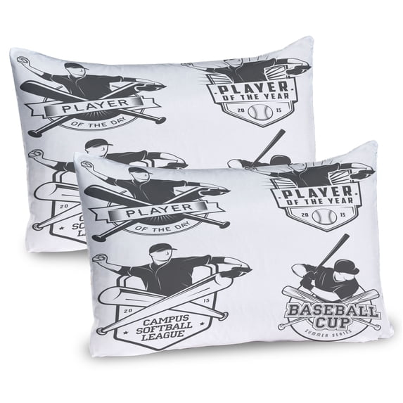 Ambesonne Sports Pillow Sham 2 Pack, Baseball and Softball, 30"x20", Charcoal Grey White