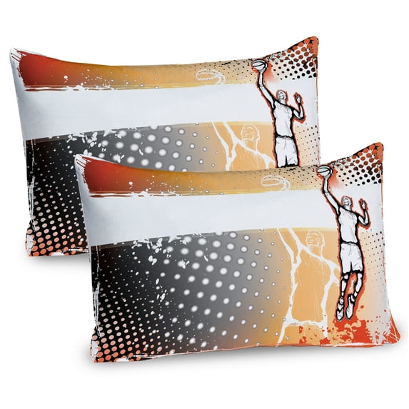 Ambesonne Sports Pillow Sham 2 Pack, Basketball Doodle Art, 36"x20", Orange Black
