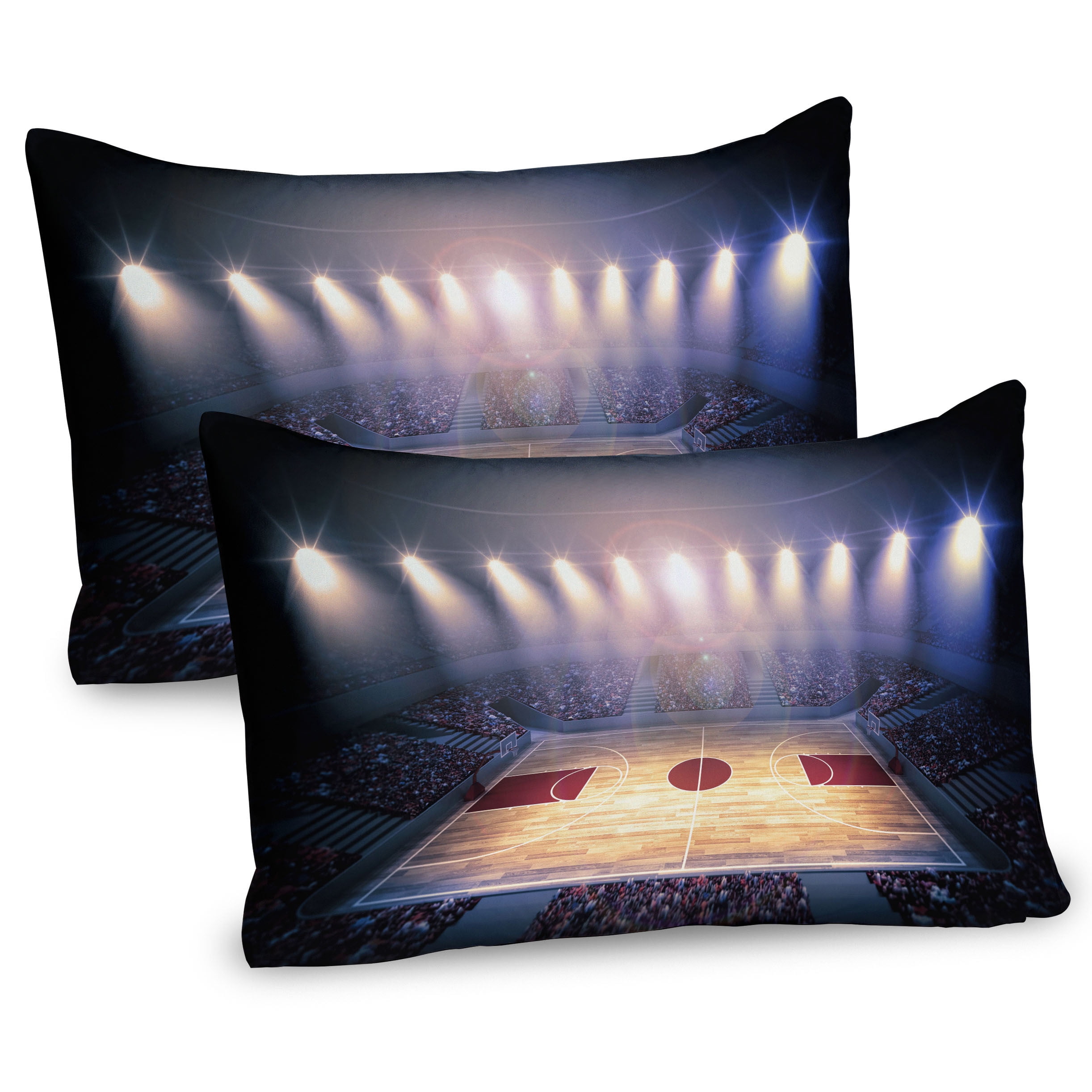 Beige Navy Brown Basketball Court Microfiber Pillow Shams