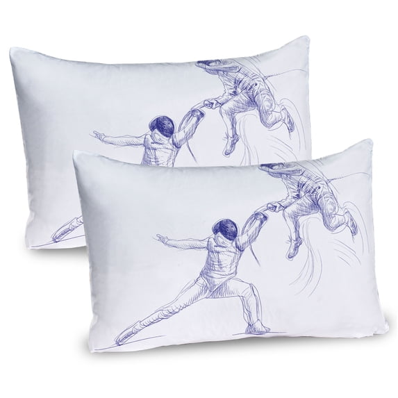 Ambesonne Sports Pillow Sham 2 Pack, Fencing Duel Sketchy, 30"x20", Violet Blue White