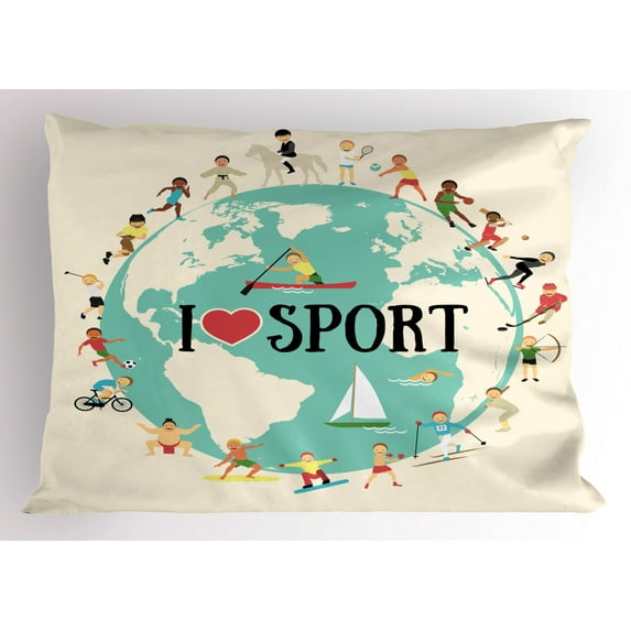 Ambesonne Sports Pillow Sham, I Love Sports Words, 26" X 20", Multicolor
