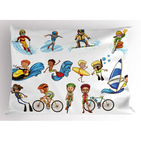 Ambesonne Sports Pillow Sham, Surfing Cycling, 26" X 20", Multicolor