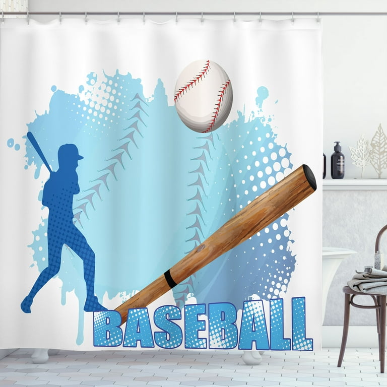 Ambesonne Sports Shower Curtain Baseball Sport Cartoon 69 Wx70 L Blue And White Com