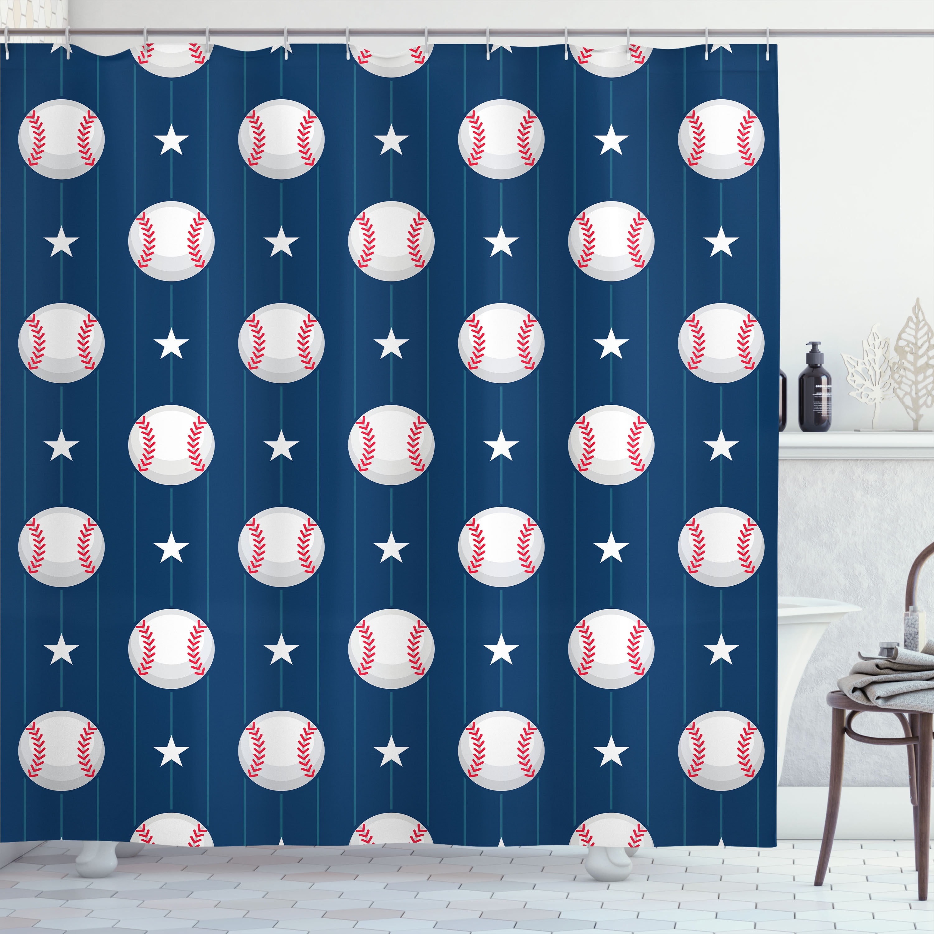 Red white and on sale blue shower curtain