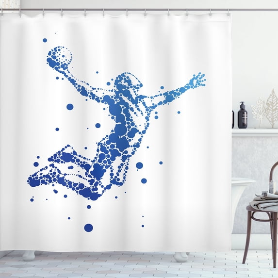 Ambesonne Sports Shower Curtain, Basketball Player Design, 69"Wx84"L, Cobalt Blue and White