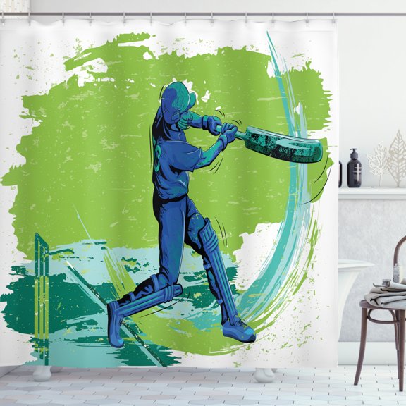 Ambesonne Sports Shower Curtain, Cricket Player Pitching, 69"Wx70"L, Lime Green Turquoise