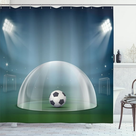 Ambesonne Sports Shower Curtain, Football in Glass Dome Art, 69"Wx84"L, Emerald and Dark Violet Blue