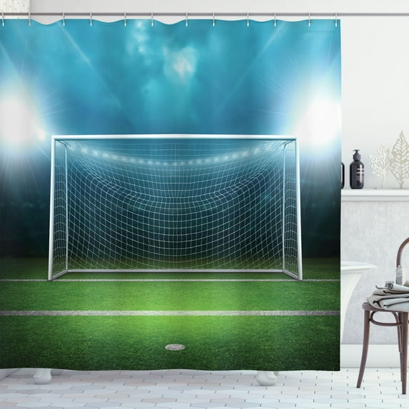Ambesonne Sports Shower Curtain, Soccer Football Game, 69"Wx75"L, Green Blue