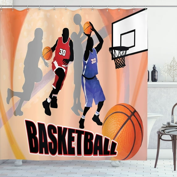 Ambesonne Sports Shower Curtain, Vintage Basketball Art, 69"Wx75"L, Orange Black