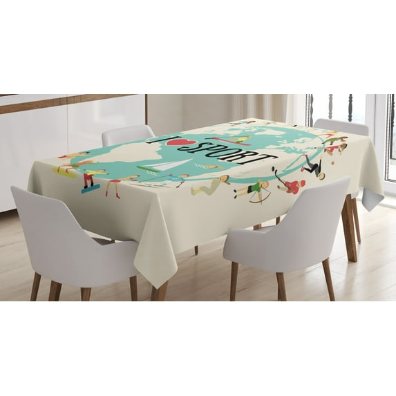 Ambesonne Sports Tablecloth Rectangular Table Cover, I Love Sports Words, 52"x70", Multicolor