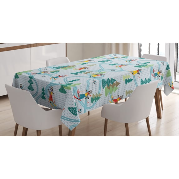 Ambesonne Sports Tablecloth Rectangular Table Cover, Skiing Raccoon, 60"x90", Multicolor