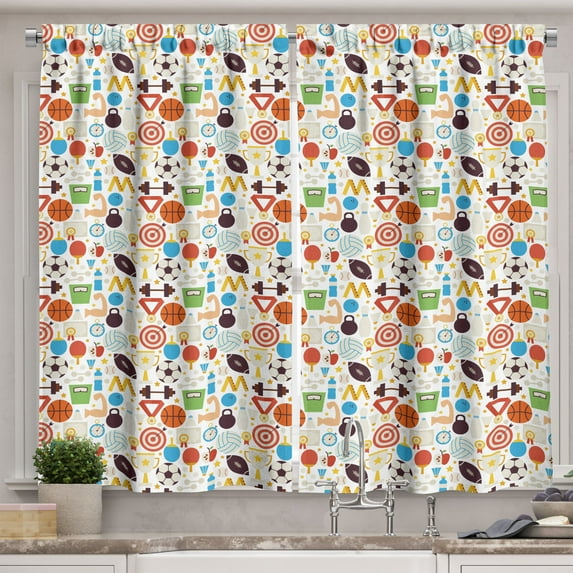 Ambesonne Sports Themed Kitchen Curtains, Colorful Active Life, 55"x39", Multicolor