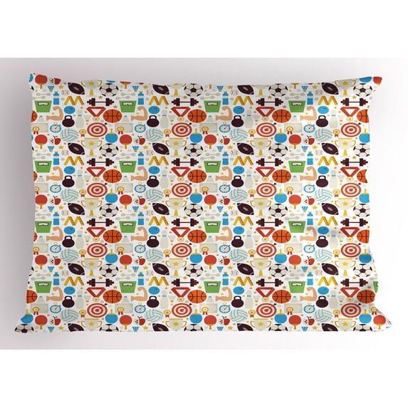 Ambesonne Sports Themed Pillow Sham, Colorful Active Life, 36" X 20", Multicolor