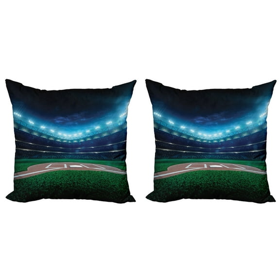 Ambesonne Sports Throw Pillow Cover 2 Pack, Baseball Stadium Night, 20", Green Blue