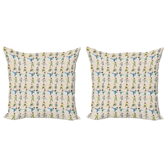 Ambesonne Sports Throw Pillow Cover 2 Pack, Cartoon Karate, 20", Multicolor