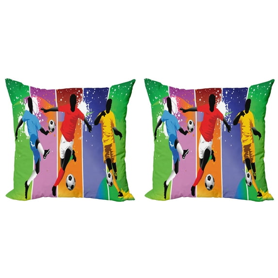 Ambesonne Sports Throw Pillow Cover 2 Pack, Football Soccer Modern, 18", Multicolor