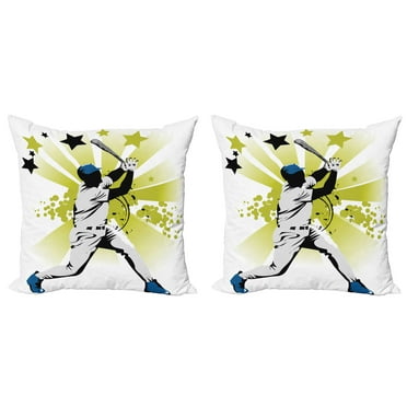 Ambesonne Sports Throw Pillow Cover 2 Pack, Pitcher Hits the Ball, 16", White Green