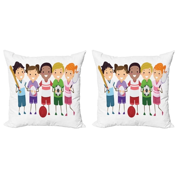 Ambesonne Sports Throw Pillow Cover 2 Pack, Soccer, 16", Multicolor