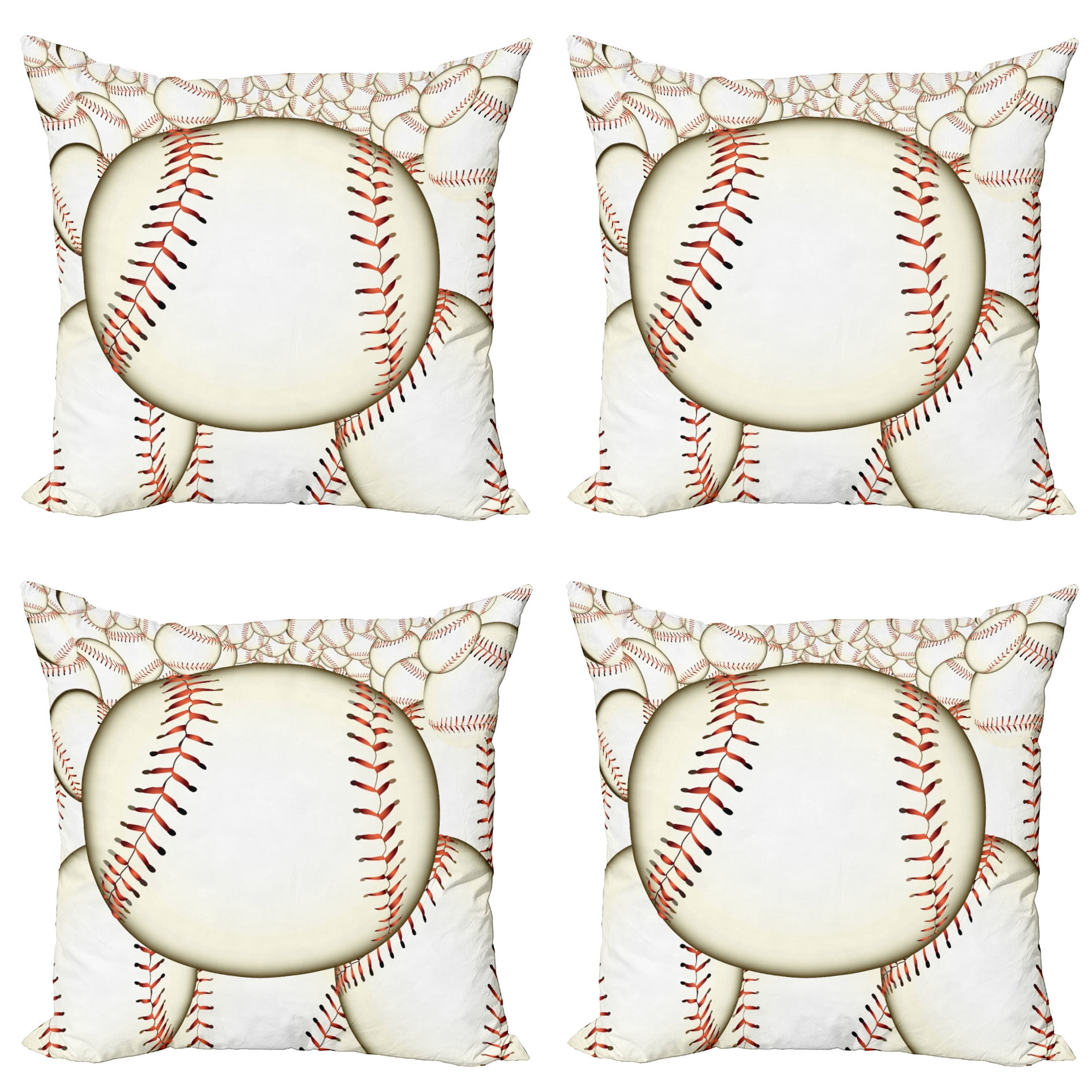 Kids 18" Cream and Red Baseball Throw Pillow Covers Set