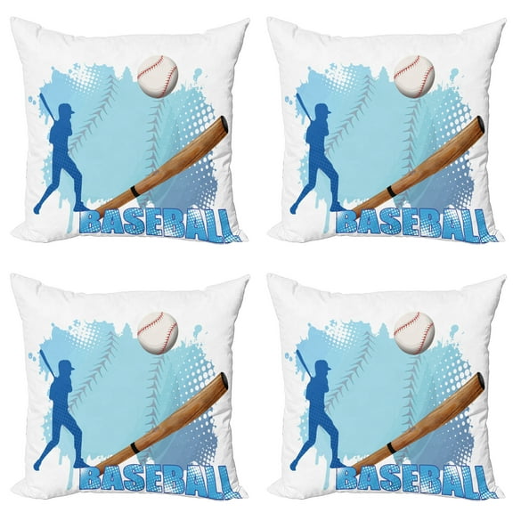 Ambesonne Sports Throw Pillow Cover 4 Pack, Baseball Sport Cartoon, 20", Blue and White