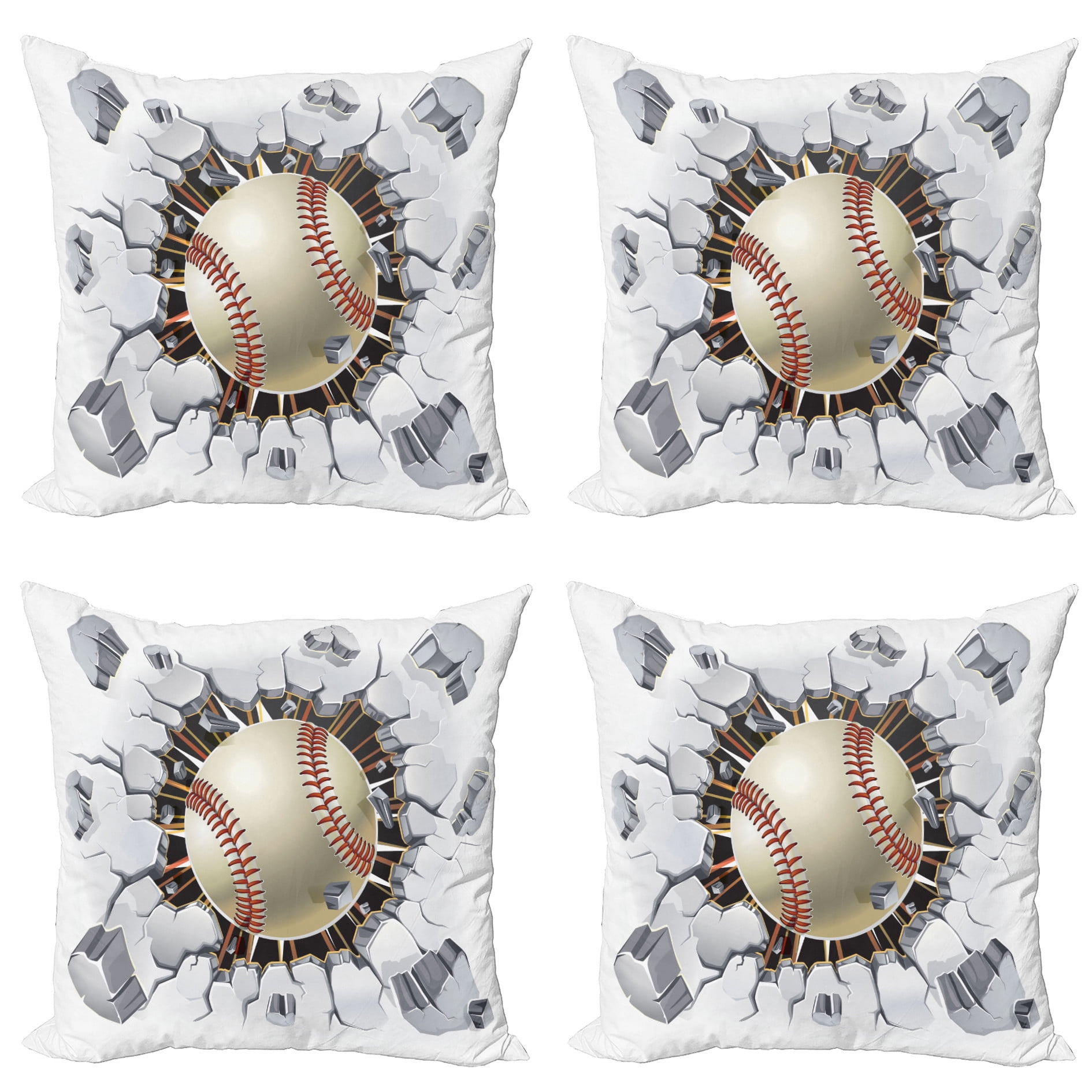 Ambesonne Sports Throw Pillow Cover 4 Pack, Baseball Wall Concrete, 24