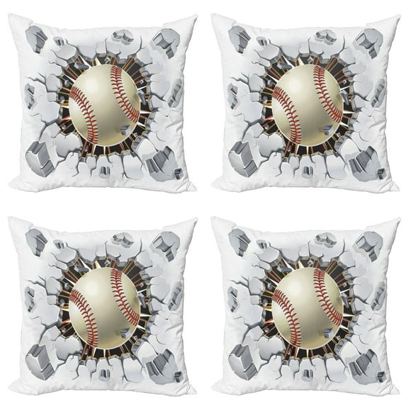Ambesonne Sports Throw Pillow Cover 4 Pack, Baseball Wall Concrete, 24", Ivory Pale Grey Orange