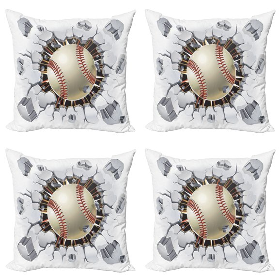 Ambesonne Sports Throw Pillow Cover 4 Pack, Baseball Wall Concrete, 24", Ivory Pale Grey Orange