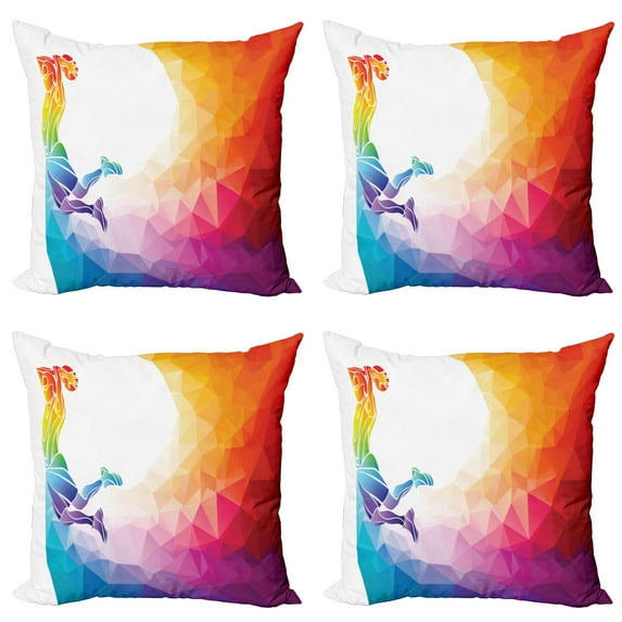 Ambesonne Sports Throw Pillow Cover 4 Pack, Basketball Player Jumps, 24", Multicolor